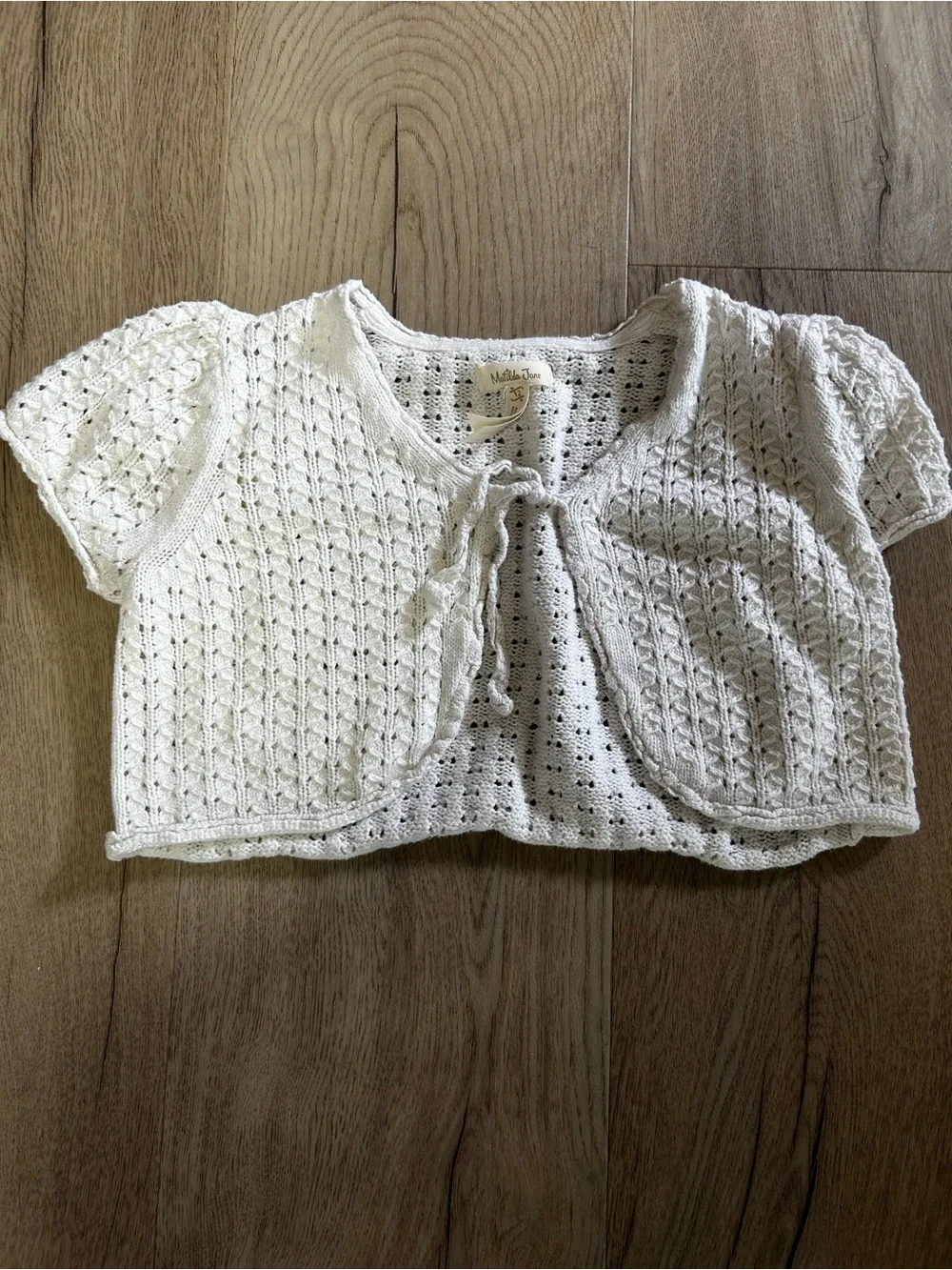 Matilda Jane Cream Open-Knit Cropped Bolero with Tie